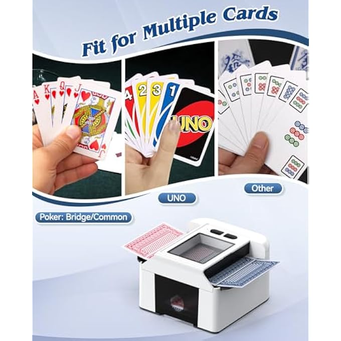 rayihni CARD SHUFFLER MACHINE, BUILT-IN RECHARGEABLE BATTERY, 1-2 DECK FULLY AUTOMATIC SHUFFLER, LOW NOISE, WITH AUTO AND MANUAL MODE, PORTABLE SHUFFLER FOR POKER, UNO, BLACKJACK, HOME CARD GAMES - Image 3